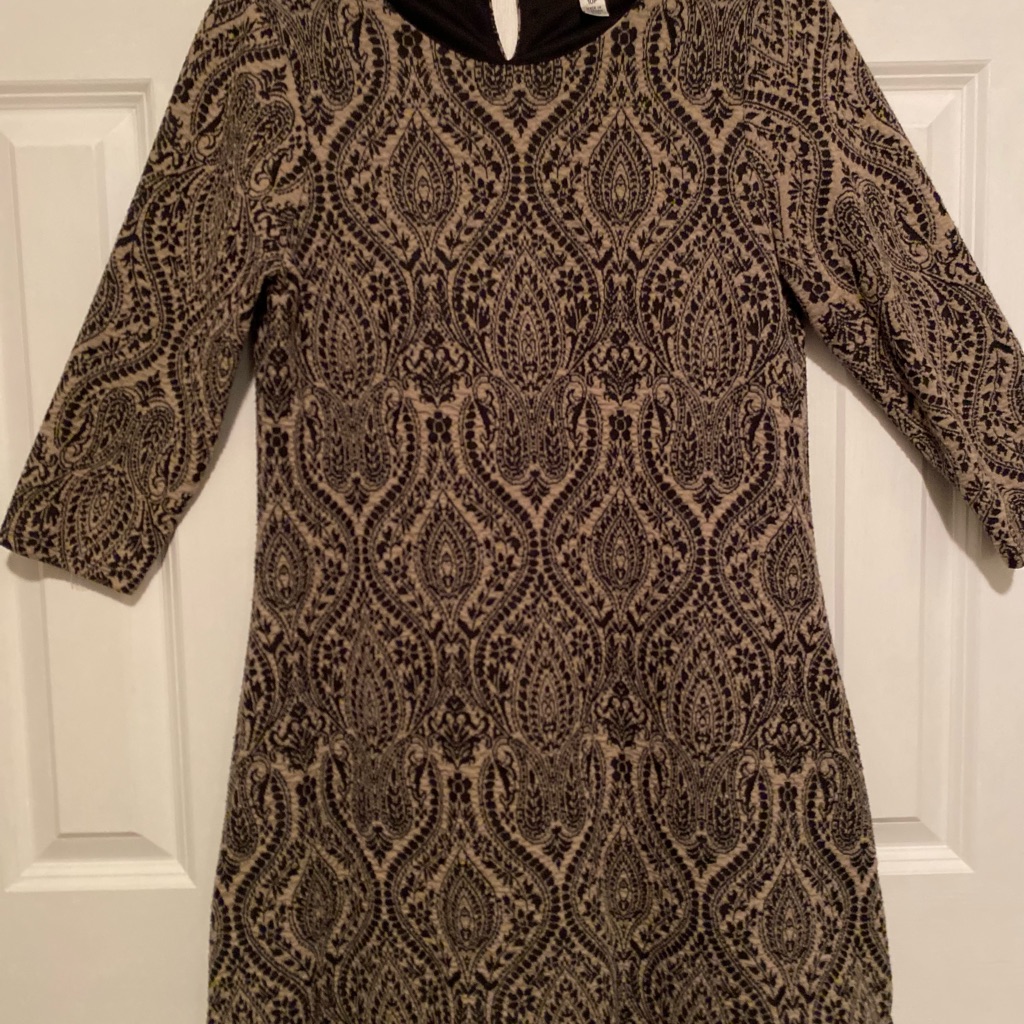 London Style Collection Rich Black & Cream Patterned Dress With 3/4 Sleeves